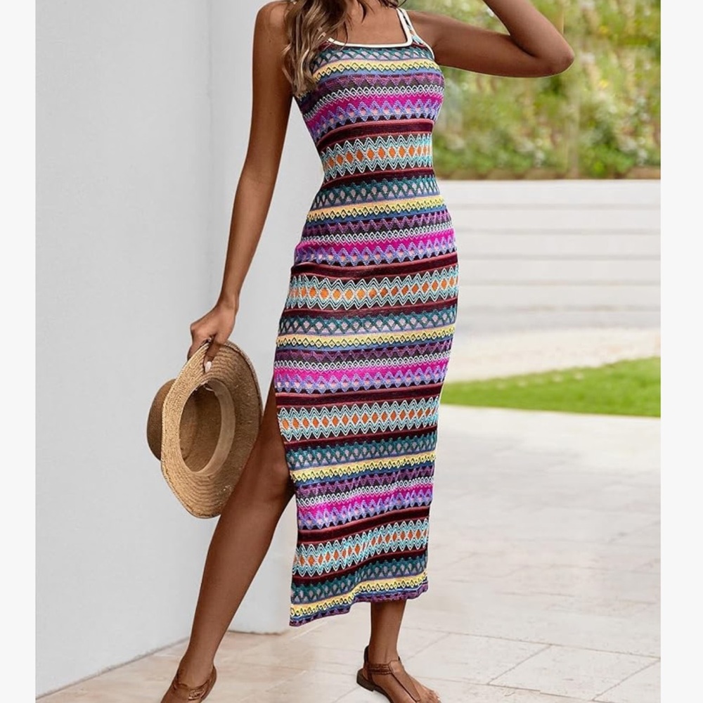 Summer Fitted Tight Square Neck Beach Sundress - Picture 2 of 8